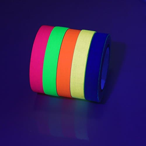 YUTIAN 5-Pack UV Blacklight Reactive Fluorescent Neon Gaffer Tape Set 0.6 in x 16 ft