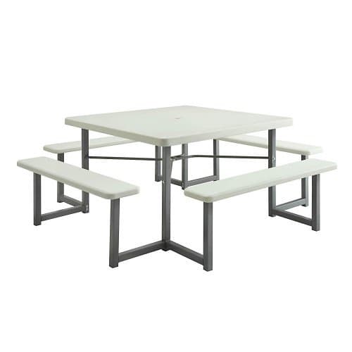 Officient Valuemax Collection Square White Plastic Picnic Table with Benches - 49"W