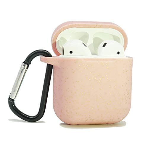 USSJ Compatible for AirPods Case Cover with Keychain,Shockproof Protective Silicone Cover Skin for AirPods Charging Case 1 (Glitter Pink)