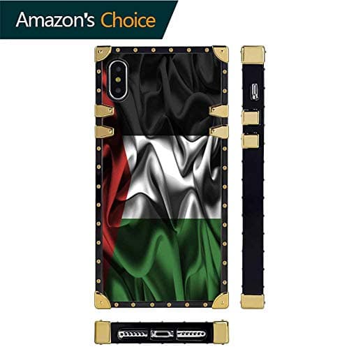 Square Case Compatible iPhone Xs iPhone X Case Flag of Palestine (8) Soft TPU Shockproof Protective Metal Decoration Corner Back Cover iPhone XS/X/10 Case 5.8 Inch