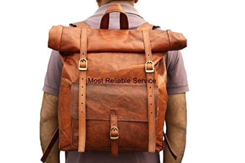Handmade Leather Roll Top Backpack Rucksack Rollling Laptop Bag