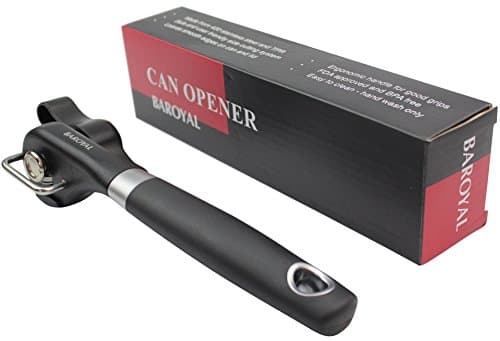 Safety can opener, manual smooth edge side cut tin can opener, food grade commercial 420 stainless steel blades, won't touch food, soft grips handle, easy to turn knob