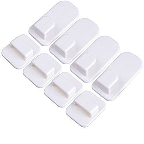 RUWALY TV Air Conditioner Remote Control Holder Wall Mount Storage Sticky Hook with Self Adhesive and Hanging Buckle Premium Grade ABS Resin White Set of 4