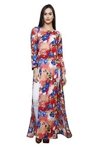 Double Slit Multi Colour Printed Rayon Kurta &amp; Pencil Pants Set