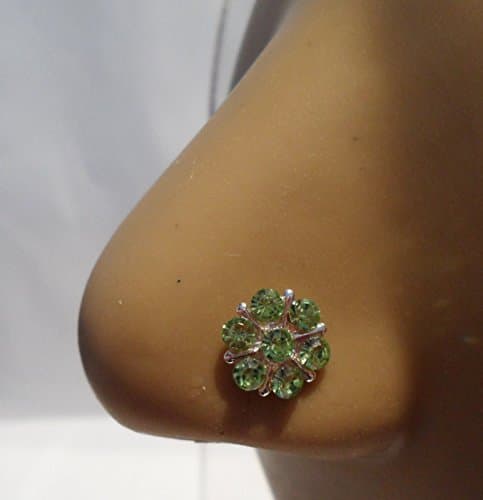 Green Sterling Silver Crystal CZ Snowflake L Shape Post Nose Ring Stud 20 gauge 20g