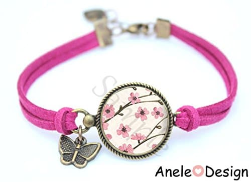 Sakura bracelet - flowers butterfly pink