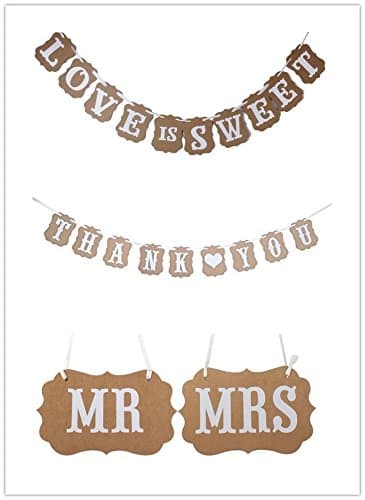 Photo Booth Props Kit for Rustic Glam Wedding Decorations (Love is Sweet, Thank You, MR MRS)