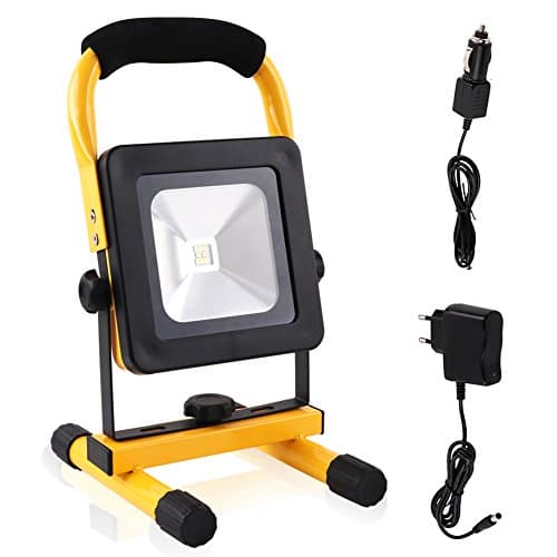 OAKZIP 10W LED Work light Outdoor Camping Light with Flat 2 Built-in Rechargeable Lithium Batteries lanterns IP65 Waterproof Portable Garden Emergency Lamp with Adaptor and Car Charger Flood Lights