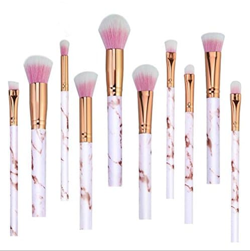 Firming Marble Makeup Brushes Set 10 Pieces Make up Brushes Powder Blush Foundation Eye Shadow Eyebrow Brushes (Rose Gold)