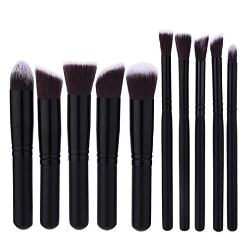 Wakeu 10pc Makeup Brush Set Synthetic Kabuki Professional Eyeshadow Face Powder Lip Make up Brush Kit (Black)