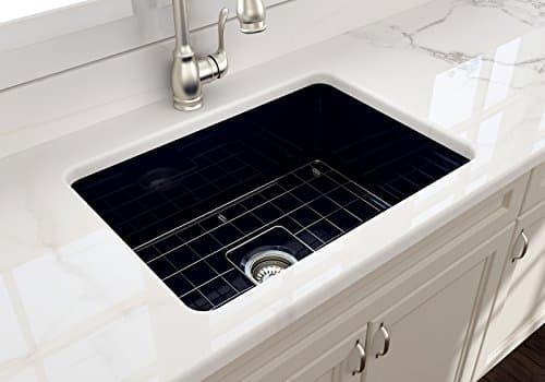 BOCCHI Sotto Dual-Mount Fireclay 27 in. Single Bowl Kitchen Sink with Protective Bottom Grid and Strainer in Sapphire Blue