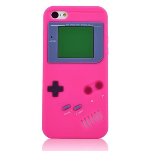 JiLee Hot Pink Iphone 5C Cover Retro Design Game Boy Style Rubber Back Case Skin for Apple iphone 5C(Random Gift 2 PCS Cartoon Sticker)