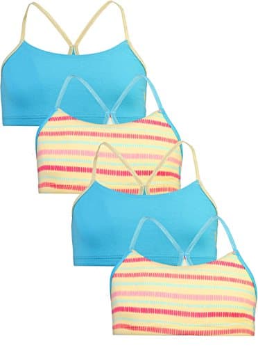 U.S. Polo Assn. Girls Training Bra, 4-Pack, Assorted Colors and Styles, Yellow Stripes/Blue, Small/7-8'