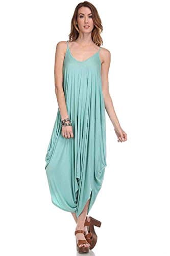 Solid Color Ladies Spaghetti Strap Loose Fit Harem Jumper Multi Color Available (Large, LUCITE GREEN)