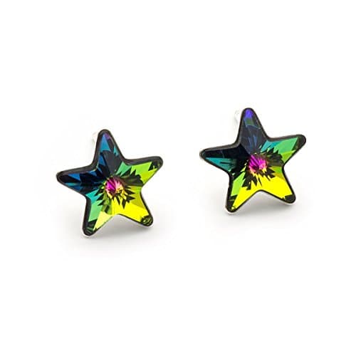 Rainbow Small Swarovski Star Crystal Sterling Silver 925 Stud Earrings 0.4 Inches