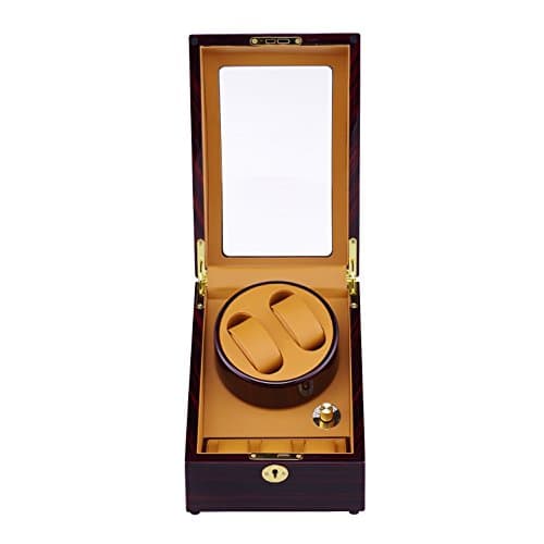 MIRANQAN Luxury Automatic Display Box Case 8+9 Watch Winder - 4 Mode Timer Function 100% Handmade [Wood shell + Leather Pillow + Piano Paint + Tempered Glass +Lock & Key ], 24