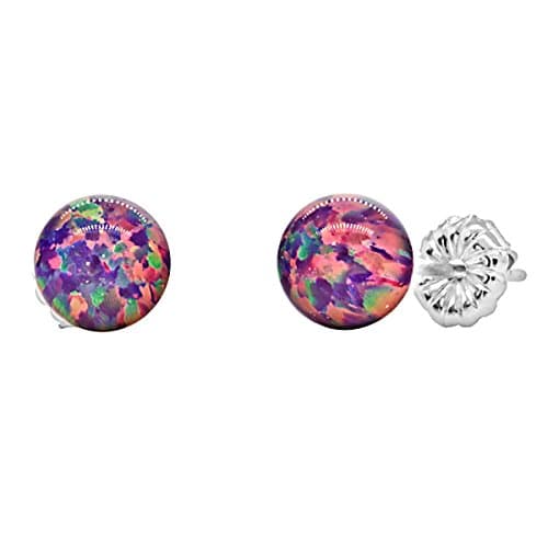 Trustmark 925 Sterling Silver Royal Lavender Synthetic Opal Ball Stud Post Earrings