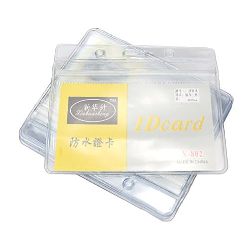 Horizontal Badge Holder (5 pcs) Clear Plastic Business Card Holders for ID Card, Name Tag, IC Bus Cards, Passcard, Work Business Card