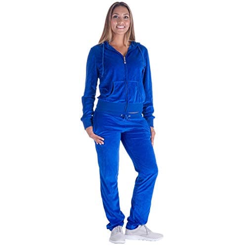 Women's 2 Piece Solid Velvet Tracksuit Set Full Zip-up Hooded Sweatshirts & Pants Set