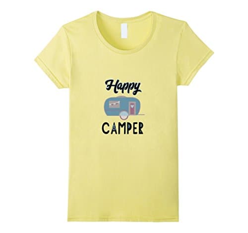 Womens Happy Camper T Shirt  Small Lemon
