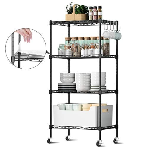 GBlife 4 Tier Shelving Units Wire Shelving Unit Wire Shelving 4-Shelf Shelving Unit for Office, Kitchen, Bathroom, Bedroom (With Wheels)