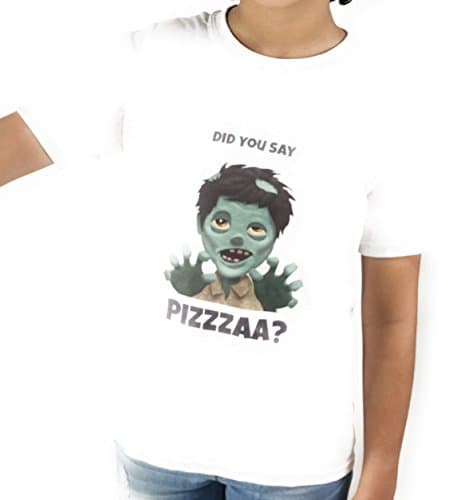 JAE Kids Zombie For Pizza T Shirt White (Medium)