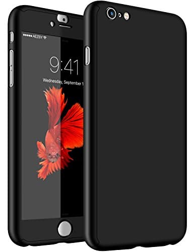 iPhone 6 Plus Case AEZSY 360 Full Body Protection PC Hard Slim Case [ with Tempered Glass Screen Protector ] for Apple iPhone 6 Plus &amp; iPhone6S Plus ( 5.5 inch ) Black
