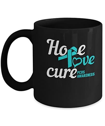 Hope Love Cure - PCOS Awareness Mug - 11oz Ceramic Black Mug