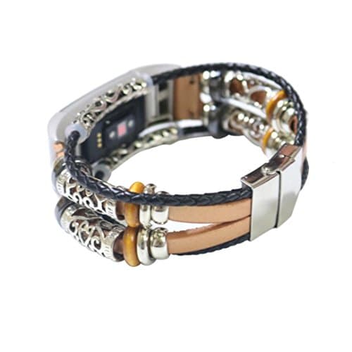 BZLine® Leather Straps Band For Fitbit Charge 2, Adjustable, Original Classic Replacement Wristband, Accessories with Metal Plugs