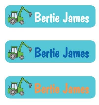 Stick on Name Labels - Kids Waterproof Labels - Digger Design - Other Colours Available