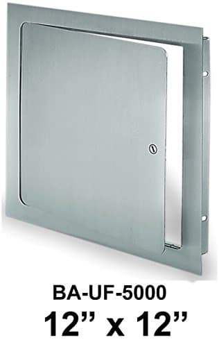Best 12” x 12” Universal Stainless Steel Access Panel with One Piece Trim Flange, 14-Gauge Access Door for All Flush Surfaces, Rounded Corners, Hidden Hinge, Screwdriver Latch, AMZ-BA-UF-5000-SS