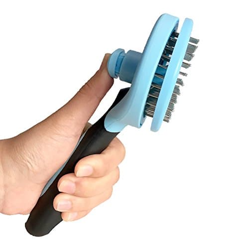 Unizero Dog Grooming Massage Flea Comb Brush with Rounded End Pins and Self Cleaning Button for Medium and Large Dog Pink