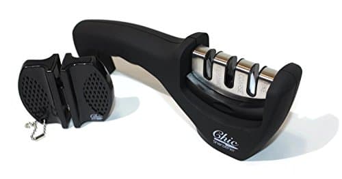 Chic Sharpener Professional Knife Sharpener 3-in-1Knife-sharpening System | Sharpens Both Steel & Ceramic Knives in All Sizes in Black (Includes a FREE portable sharpener)