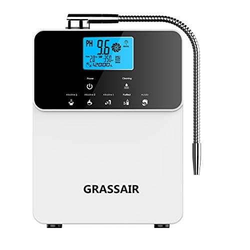 GRASSAIR 12000 Liters Water Ionizer Purifier Machine PH3.5-11 Alkaline Acid 5 Water Settings Auto-Cleaning LCD Touch Water Filter [Energy Class A]