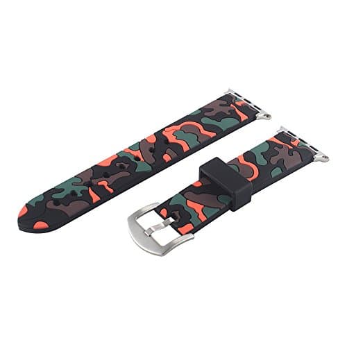 EAXUN Apple Watch Band Camouflage Sport Loop 42mm with Soft Silicone Rubber Watch Strap Camo for iWatch Series 1 Series 2 (Camo Orange)