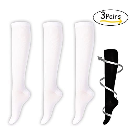 Graduated Compression Socks 15-20mmHg For Women and Men 3 Pairs - Ideal for Everyday Use, Travel, Running, Maternity Pregnancy, Nursing, Circulation, Recovery (S/M, White)