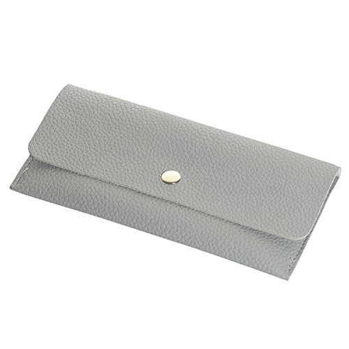 CKLT Women's Einfach Soft PU Leather Rivet Retro Personalized Snap Closure Solid Color Ultrathin Clutch Wallet Ladies Purse (Light grey)