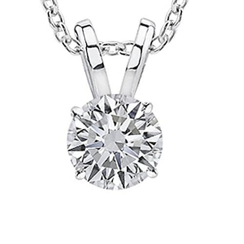 0.5 1/2 Carat Platinum Round Diamond Solitaire Pendant Necklace 4 Prong J-K Color SI2-I1 Clarity 16" 14K White Gold Chain