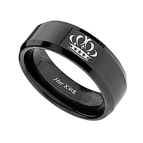 4mm/6mm King and Queen Black Couples Ring Set with High Polish Wedding Ring Comfort Fit (king ( stainless-steel ), 10)