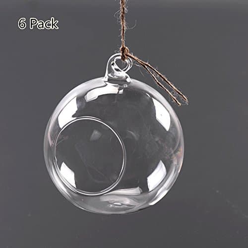 6 Pack Hanging Glass Bauble Ball Sphere Ball Candle Tea Light Holder - Dia:100mm