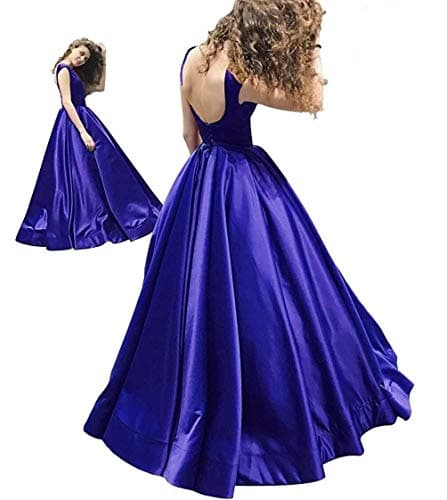 Satin Prom Dresses Long With Pockets Backless A-Line Evening Ball Gowns For Women Wedding