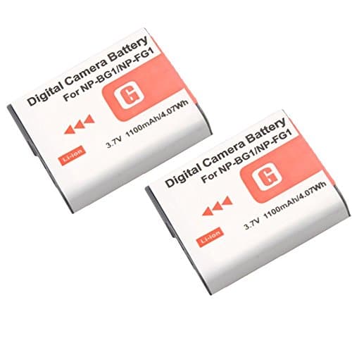 CREJOY™ 2 Packs NP-BG1 Battery Sony Type G Lithium Ion for DSC-HX9V, DSC-H70, DSC-H50, DSC-H55, DSC-H90, DSC-W290, DSC-H20, DSC-W80, DSC-HX5V, DSC-W55 + More Cameras