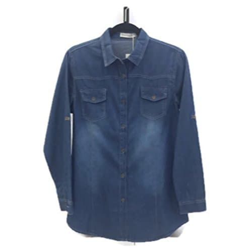 Runway Blue Women Denim Button Down Long Sleevs Top Blouse Shirt (M)