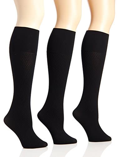 Women's Queen Microfiber Opaque Links Patterned Trouser Knee High Socks - 3 Pack