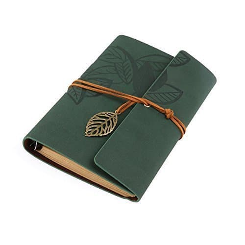 Creatwls Retro PU Leather Cover Loose Leaf Blank Classic Notebook Diary Book Gift(Dark Green)