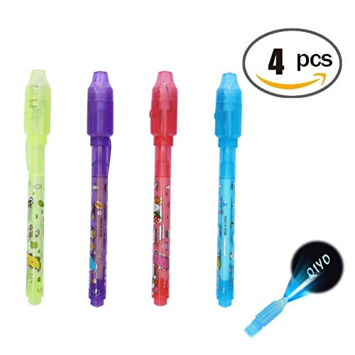 Invisible Ink Pen, Spy Pen with Built in Uv Light Magic Marker for Drawing Secret Message Writing Currency Checking Kids Spy Game Party (4pcs)