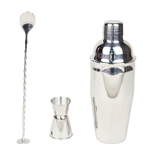 Cocktail Shaker Bar Tools Set Must-Have Professional Bartender Accessories Kit for Home: 24 oz Stainless Steel Martini/Drink Mixer with Built-in Strainer, Double Jigger, Mixing Spoon