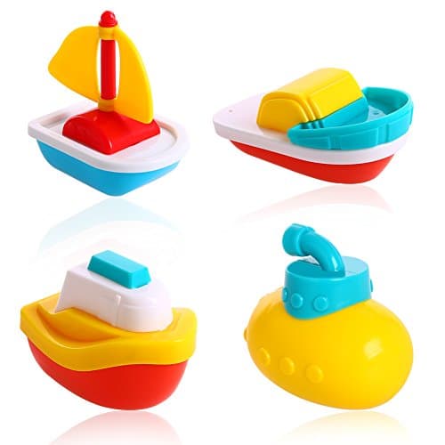 Honfill Bathtime Boat, Float & Play, Swimming Durable Water Gift Toys Educational Boat Pool Fun Toy Set, Set of 4 BPA Free Toys for Toddlers, Kids
