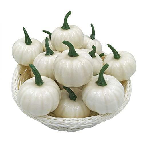 Merryoung 16 Pcs Pumpkins for Decorating White Artificial Small Mini Decorative Pumpkins for Fall Halloween Thanksgiving Garden Home Harvest Decoration Crafts