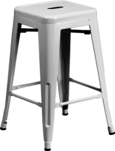 (30 Chairs - set) Square metal counter height stool for indoor or outdoor use (White)